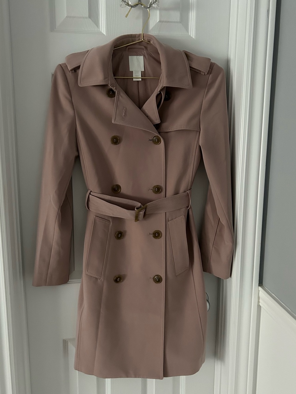 H&M Double-Breasted Trench Coat with Belt Blush - XXS